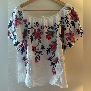 Embroidered Floral Women's Blouse - White and Multicolor
